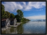 Jezioro, Dwie, Szopy, Drzewa, Żaglówki