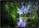 Stany Zjednoczone, Nowy Jork, Dzielnica Manhattan, Park miejski Central Park, Jezioro, Drapacze chmur, Drzewa