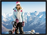 Dziewczyna, Deska, Snowboardowa, Góry, Zima