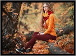 Dziewczyna, Modelka, Liście, Jesień