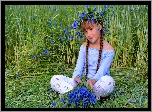 Dziewczynka, Łąka, Wianuszek, Bukiecik, Chabrów