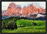 Enrosadira, Włochy, Góry, Las, Domy, Lato