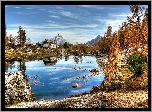 Jezioro Lago Federa, Prowincja Belluno, Włochy, Góry Dolomity, Schronisko, Dom, Drzewa