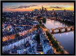 Frankfurt, Niemcy, Noc, Most, Rzeka, Dom