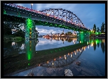 Rzeka, Dolny Ren, Podświetlony, Most, John Frost Bridge, Drzewa, Arnhem, Holandia