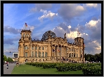 Gmach, Reichstagu, Skwer, Ciemne, Chmury
