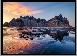 Islandia, Góra Vestrahorn, Morze, Odbicie