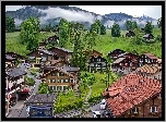 Wioska, Górska, Grindelwald, Domy, Drzewa, Alpy, Mgła, Szwajcaria