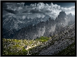 Góry, Dolomity, Masyw Cadini di Misurina, Chmury, Dom, Schronisko Citta di Capri, Droga, Prowincja Belluno, Włochy