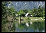 Góry, Lasy, Jezioro, Bohinj, Domy