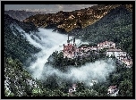 Góry, Lasy, Mgła, Katedra, Domy, Covadonga