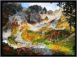 Góry, Jesień, Śnieg, Domy, Roślinność
