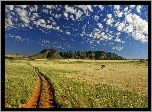 Góry, Chmurki, Trawa, Droga, Namibia