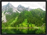 Góry, Jezioro, Drzewa, Budynki