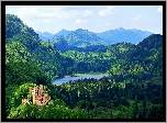 Góry, Lasy, Jezioro, Zamek, Hohenschwangau, Bawaria