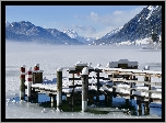 Austria, Karyntia, Alpy Gailtalskie, Jezioro Weißensee, Zima, Pomost, Góry