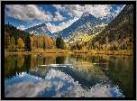 Góry, Jesień, Jezioro, Kaczki