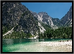Góry, Dolomity, Drzewa, Jezioro Pragser Wildsee, Lago di Braies, Dolina Val Pusteria, Włochy