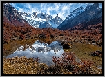 Góry, Andy, Fitz Roy, Jesień, Roślinność, Kałuża, Odbicie, Argentyna