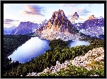Kanada, Kolumbia Brytyjska, Park Prowincjonalny Mount Assiniboine, Góra Mount Assiniboine, Jezioro Cerulean, Jezioro Sunburst Lake, Góry, Jesień, Jeziora