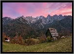 Góry, Alpy Julijskie, Las, Drzewa, Domy, Kranjska Gora, Słowenia