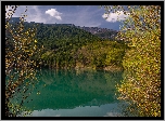 Jezioro, Góry, Las, Drzewa, Niebo