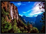 Stany Zjednoczone, Stan Kalifornia, Park Narodowy Yosemite, Góry, Drzewa, Wodospad