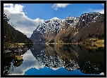 Góry, Las, Ulvikfjord, Łódka, Obłoki, Odbicie