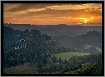 Skały Bastei, Góry Połabskie, Park Narodowy Saskiej Szwajcarii, Niemcy, Zachód słońca