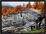 Góry, Drzewa, Skała, Domki