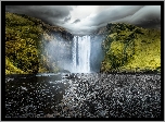 Góry, Człowiek,  Wodospad Skógafoss, Islandia