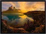 Góry, Jezioro, Skały, Zachód Słońca, Chile