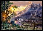 Góry, Zachód, Słońca, Fantasy