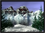 Góry,cztery choinki, śnieg , Zima