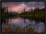 Góry, Jezioro Picture Lake, Drzewa, Chmury, Stan Waszyngton, Stany Zjednoczone