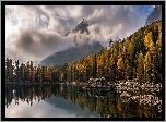 Góry, Jezioro Lago di Saoseo, Dolina Valle di Campo, Las, Skały, Chmury, Kanton Ticino, Szwajcaria