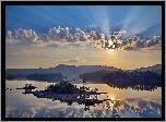 Góry, Jezioro, Wyspa, Wschód, Słońca