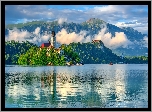 Góry, Jezioro, Bled, Kościół, Zamek, Słowenia