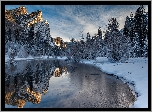 Stany Zjednoczone, Stan Kalifornia, Park Narodowy Yosemite, Zima, Góry, Las, Rzeka Merced