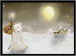 Grafika, Fantasy, Biały, Misiu, Śnieg, Zima