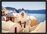 Grecja, Santorini, Morze, Góry, Kościoły