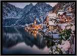 Austria, Hallstatt, Góry, Alpy, Jezioro Hallstattersee, Zima