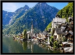 Austria, Hallstatt, Góry Alpy Salzburskie, Jezioro Hallstattersee, Domy