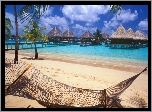 Plaża, Palmy, Hamak, Molo, Domy, Na, Palach, Bora Bora, Wyspa, Ocean