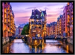 Niemcy, Hamburg, Rzeka, Mosty, Domy, Zdjęcie miasta