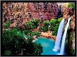 Wodospad Havasu, Skały, Drzewa, Arizona, Stany Zjednoczone