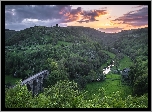 Dolina, Monsal Dale, Wzgórza, Most, Headstone Viaduct, Park Narodowy Peak District, Anglia