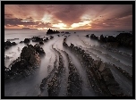 Hiszpania, Barrika, Morze, Skały, Plaża, Zmierzch