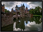 Holandia, Utrecht, Zamek, Castle De Haar, Wieża, Most, Staw, Odbicie