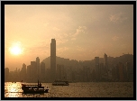 Hong Kong, Miasto, Zachód Słońca, Łodzie